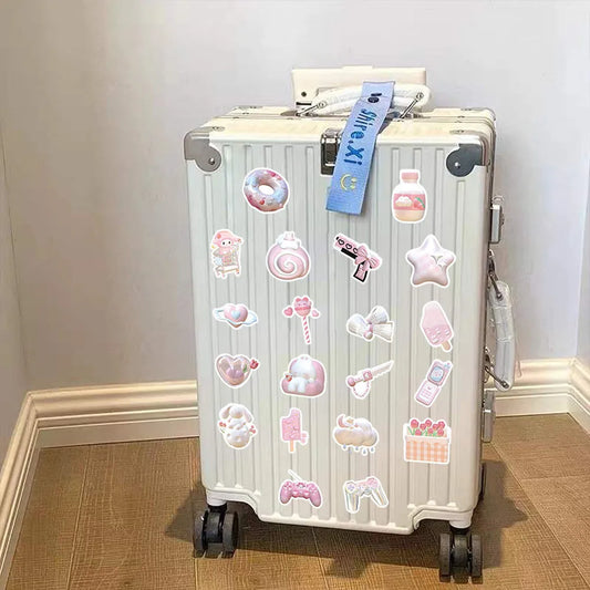 Pink 3D decorative stickers with girl heart designs, 63 pieces per pack showing dimensional printing texture