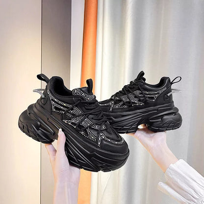 Women's summer mesh breathable sneakers in black, white, and pink with mid heel