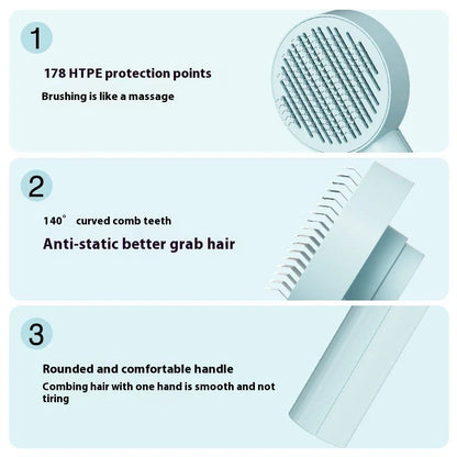 Self-cleaning pet grooming brush for dogs and cats with one-touch cleaning button