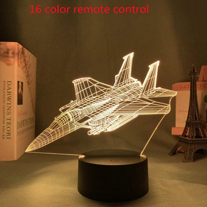 Custom 3D airplane hologram night light with optical acrylic panel and ABS base showing colour-changing illumination