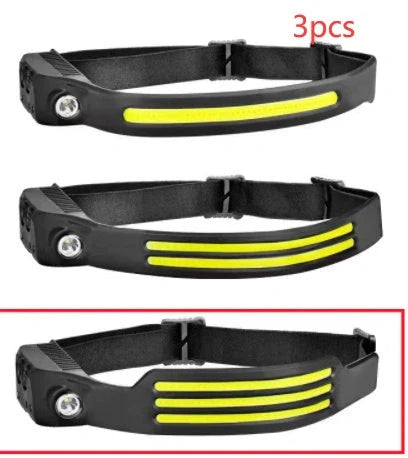 USB rechargeable LED induction headlamp for camping and hunting with adjustable headband