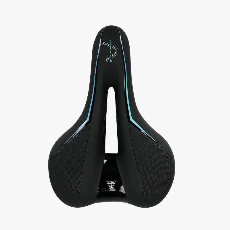 Mountain bike saddle 26x18x6cm in blue gradient, leather fabric and silicone bicycle seat cushion