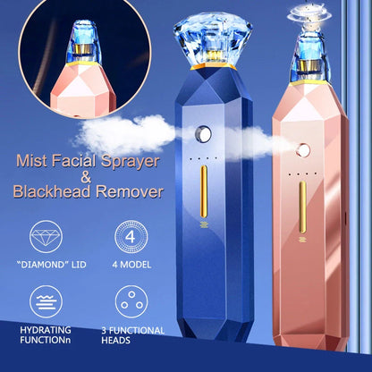 2-in-1 Blackhead Remover Vacuum Pore Cleaner with oxygen injection moisturizing in pink and sapphire blue