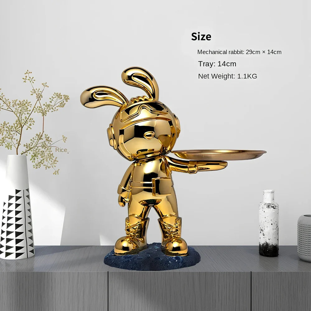 White resin pallet rabbit key storage box, 15cm tall with rear slots for six keys on home entry shelf