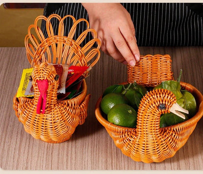 Deer-shaped handwoven rattan fruit basket for home decor and kitchen organization