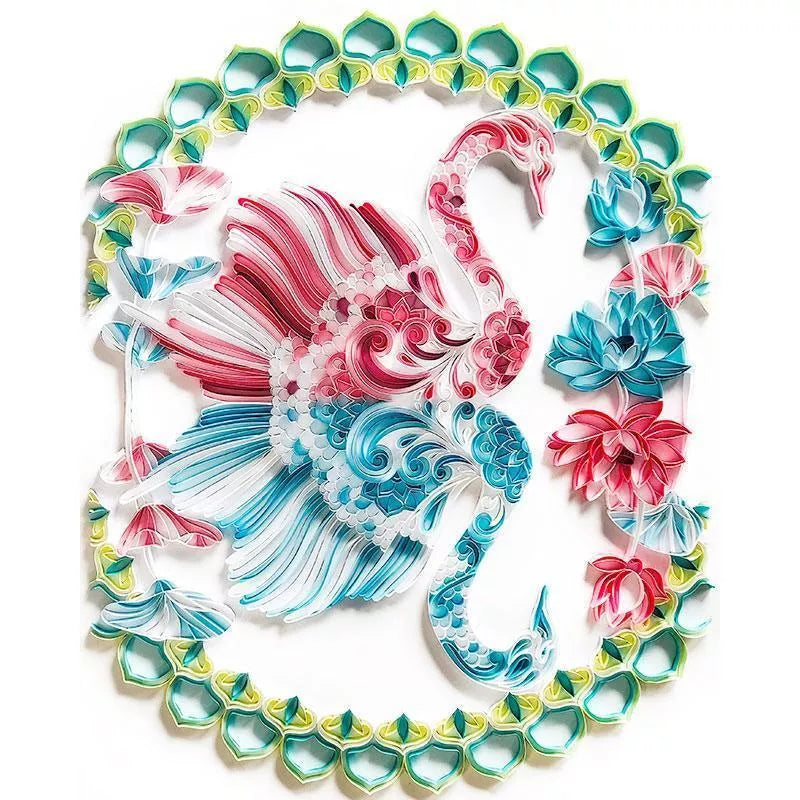 Handmade quilted paper painting set with animal themes and crafting tools