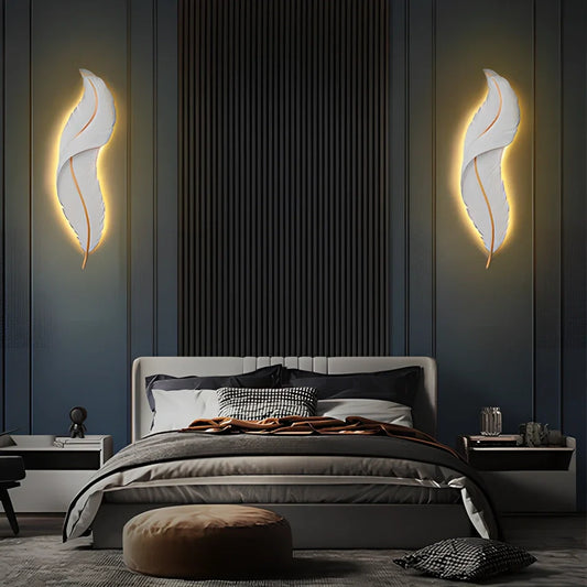 Modern LED wall lamp with slim PVC shade showing three light colour options and minimalist design