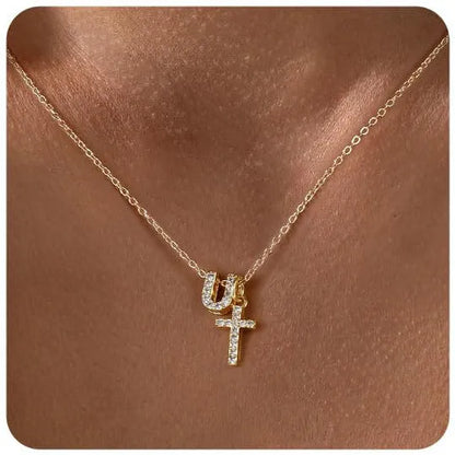 A-Z zircon inlaid letter necklace on a copper regular chain with electroplated finish