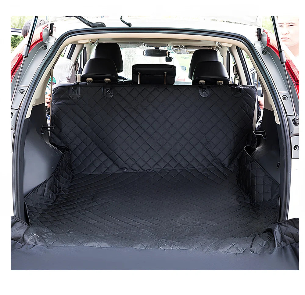 Waterproof dog car boot mat with storage bag and anti-skid net in vehicle