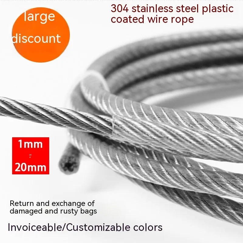 304 stainless steel anti-theft wire rope with double-twist structure and core diameters from 0.8mm to 12mm for security applications