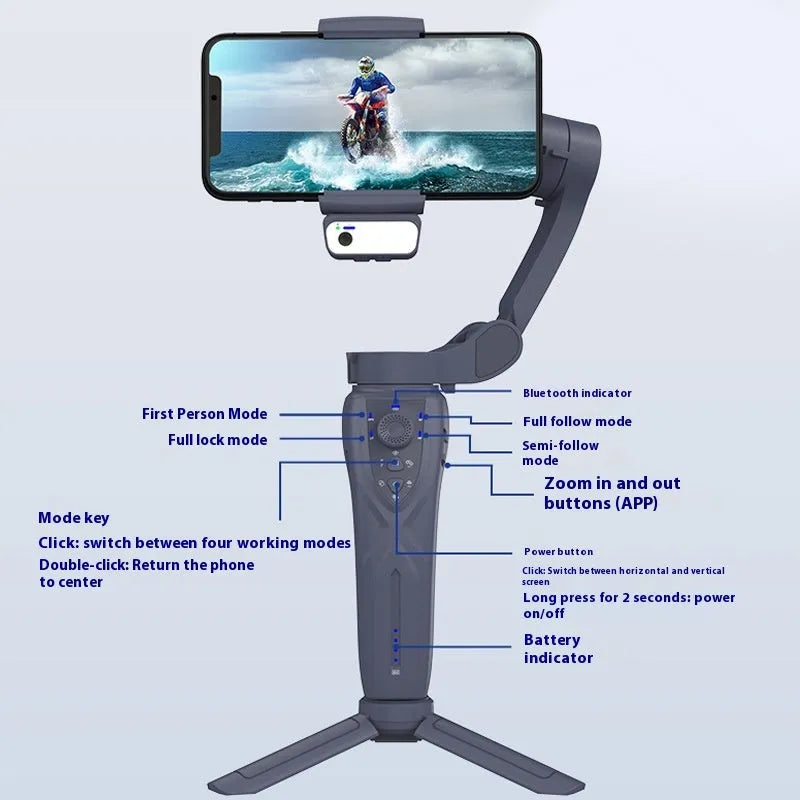Three-axis phone stabiliser with AI tracking module, ABS body, for phones up to 280g and 9cm wide, English version