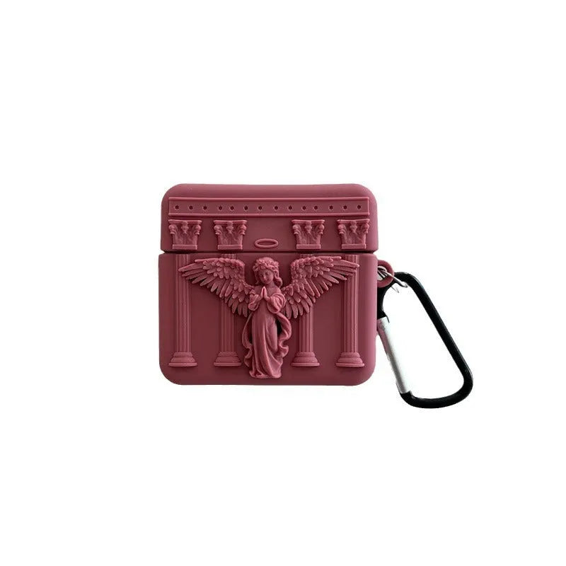 Silicone earphone case for Apple AirPods in white, grey, or red with 3D Angel design