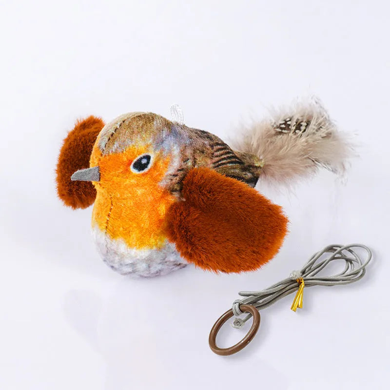 Flappy Chase Cat Toy interactive chirping sparrow with flapping wings and shaking motion in Blue, Gray, or Green.