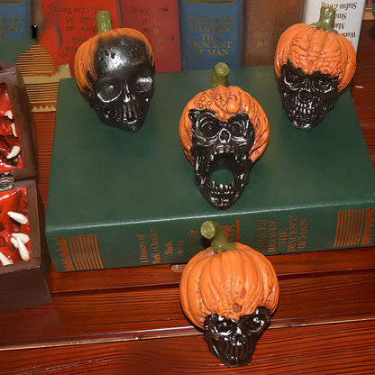 Hand-painted synthetic resin Halloween ornament featuring pumpkin skull design measuring 10cm tall