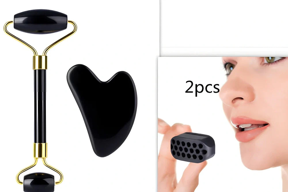 Compact black silicone jaw trainer for muscle shaping, food-grade material, portable at 5cm size for daily facial exercises