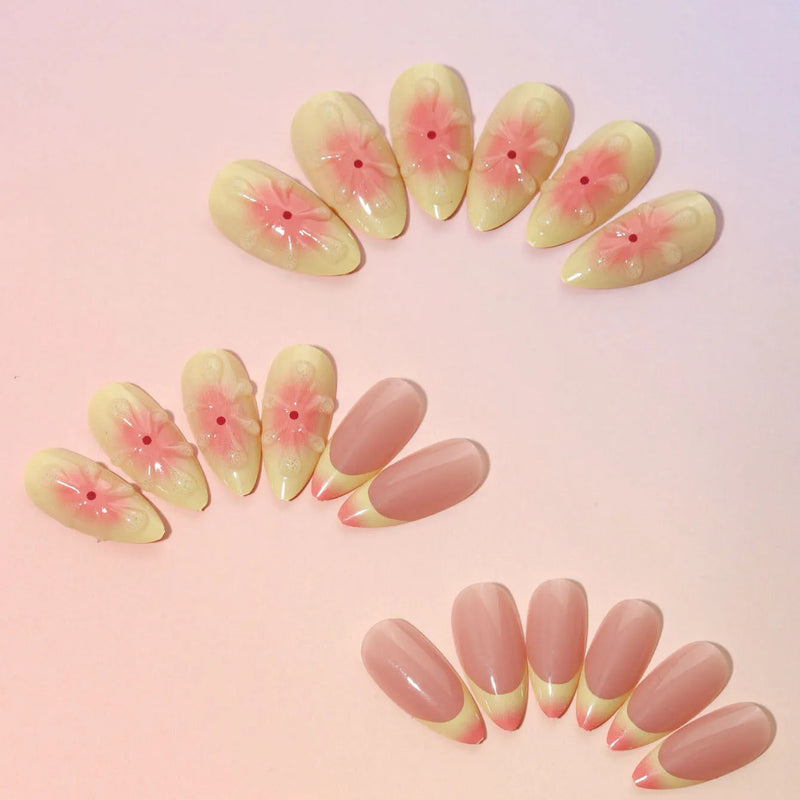 Simple fake nails with 3D cartoon flower design, wearable armour detachable nail art set for ladies, plastic armour pieces, jelly glue and filing strip included, colour TY-318