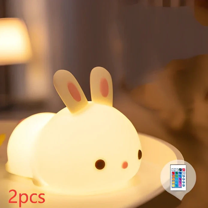White rabbit silicone night light with touch control measuring 94x144x104mm