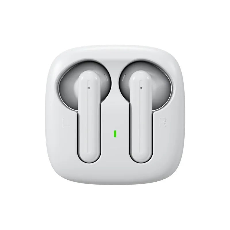 Wireless Bluetooth earbuds with noise reduction, sports style, available in black, white, or skin colour, plastic.
