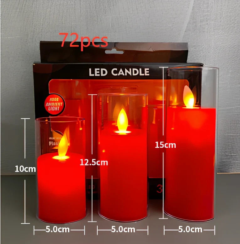 Electric candle lamp with LED flame simulation in cup design, available in 5.5cm and 7.5cm sizes