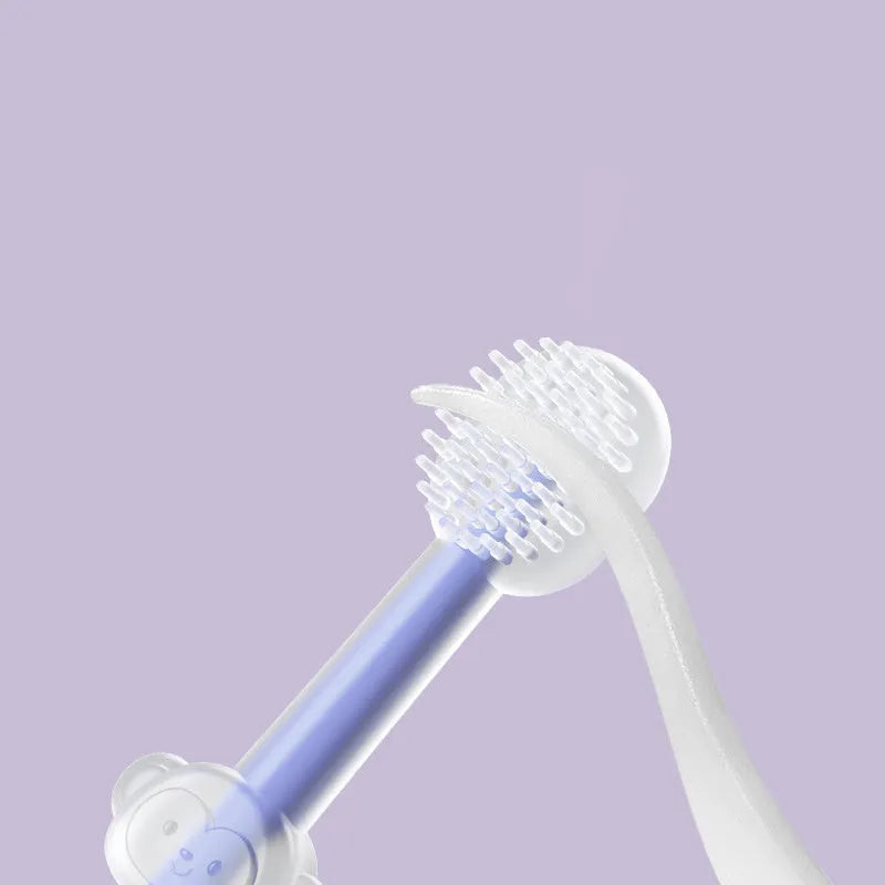 Silicone pet toothbrush with long handle in blue, green, and purple colour options