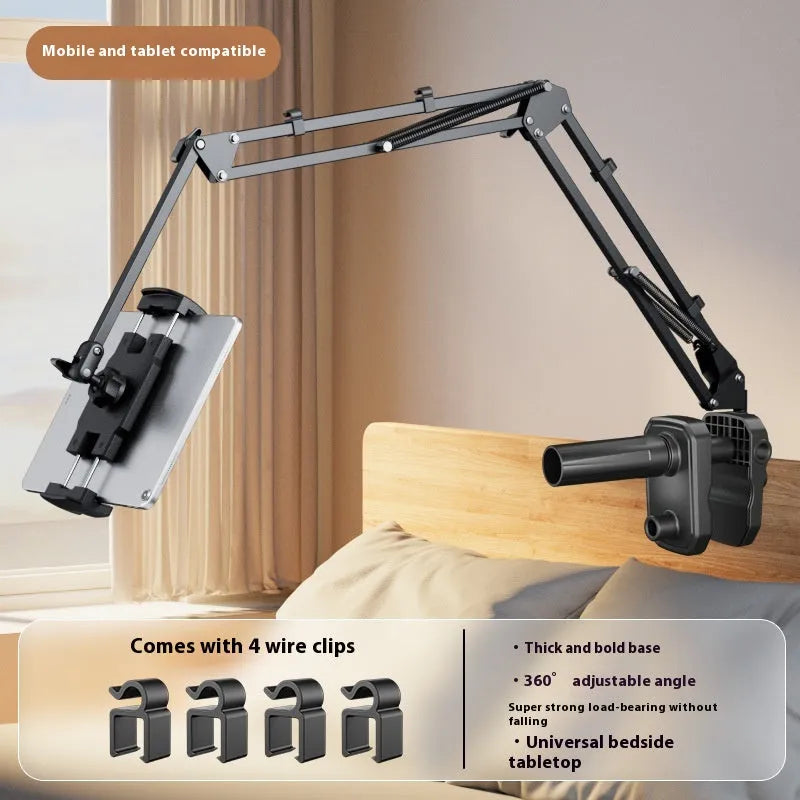 Metal cantilever bracket bedside table with 4 clips for mobile phone and tablet, universal clamp-on tray