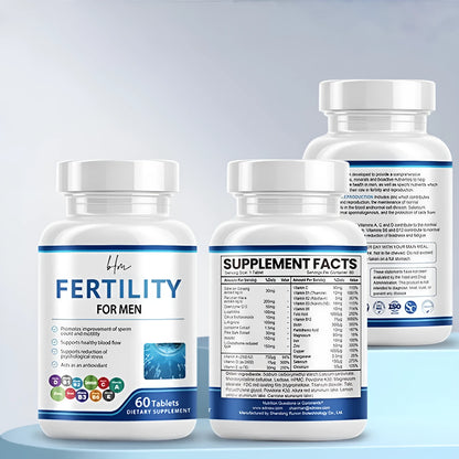 Bottle of 60 male fertility tablets with COMLEX vitamin mineral amino acids formula