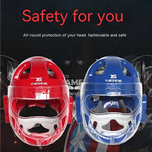 Karate helmet protective headgear in blue, red or white colours for boxing training