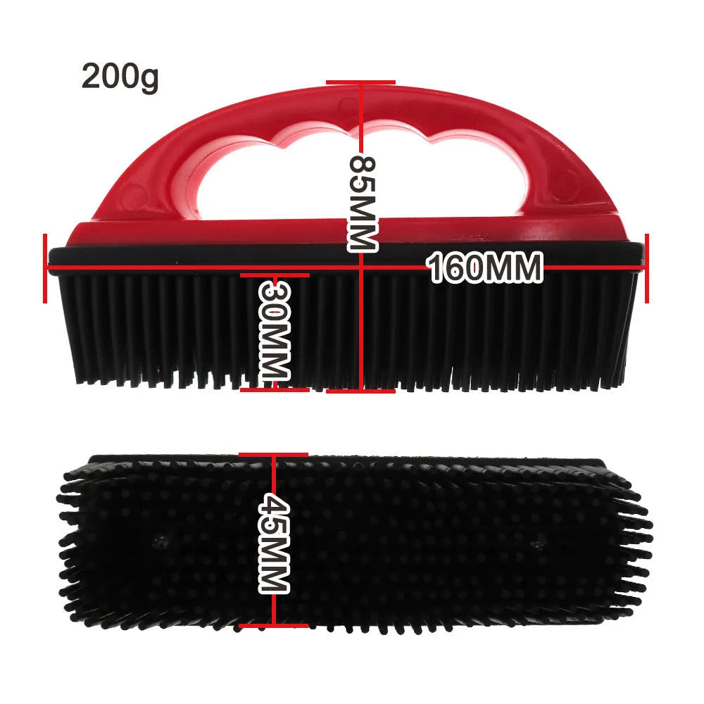 Red pet hair removal brush with silicone bristles measuring 160x85mm for grooming and cleaning
