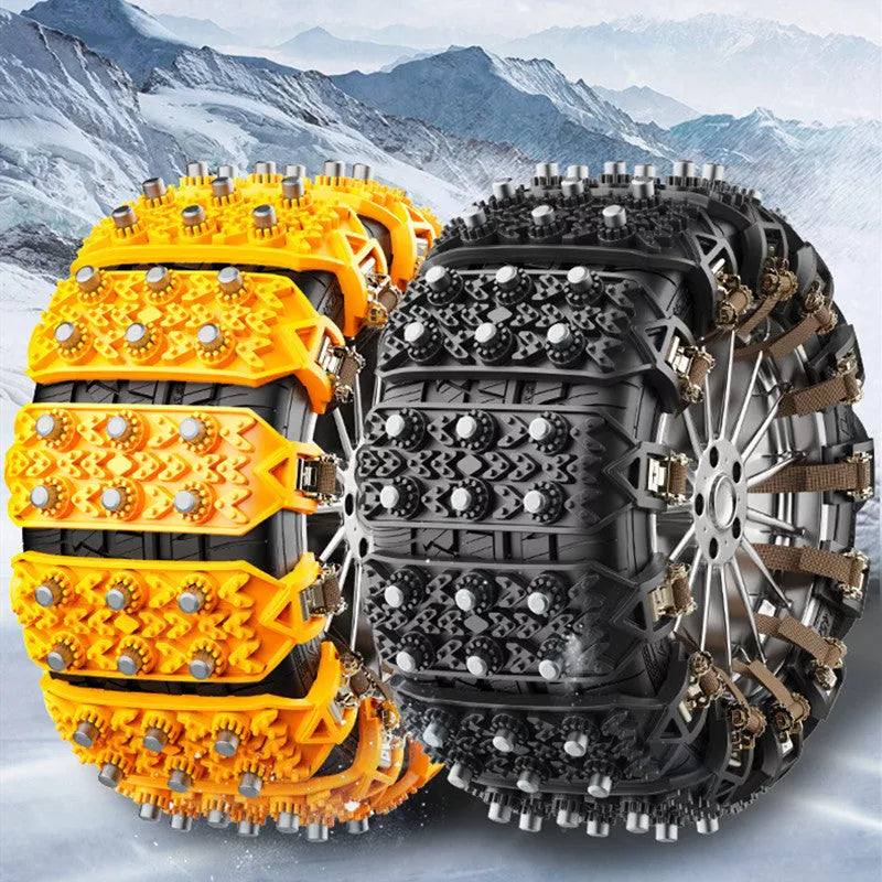 Universal rubber snow nonskid chains for car tires in yellow and black