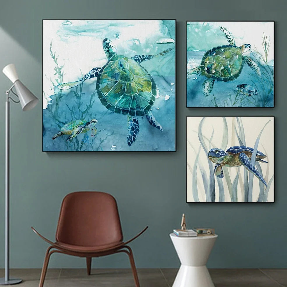 Turtle canvas wall art poster showing square format with turtle imagery, available in multiple sizes