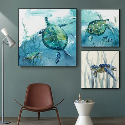 Turtle canvas wall art poster showing square format with turtle imagery, available in multiple sizes