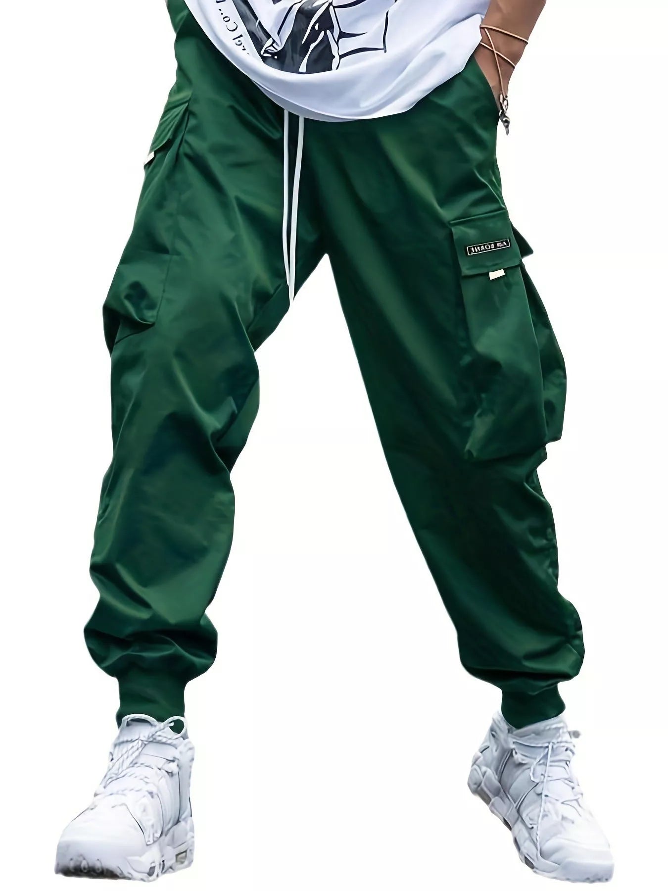 Men's oversized cargo pants in various colors with multiple pockets