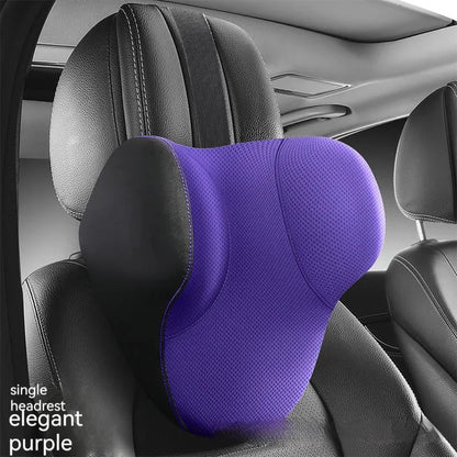 Memory foam car lumbar support pillow and headrest set in knitted fabric with hydrophobic latex filler