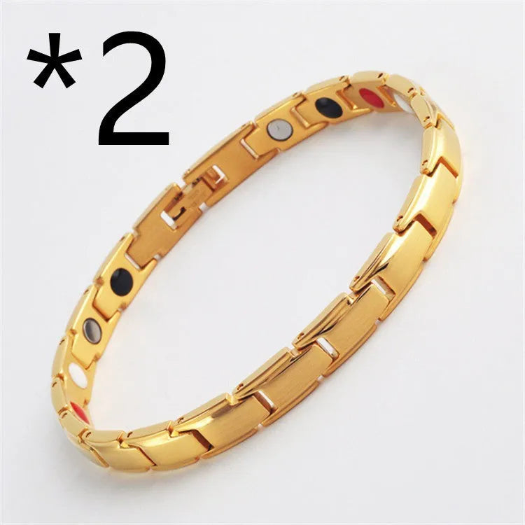 Metal rhombus therapy bracelet in black, bronze, gold, or silver, available as single or multi-pack for arthritis and slimming support.