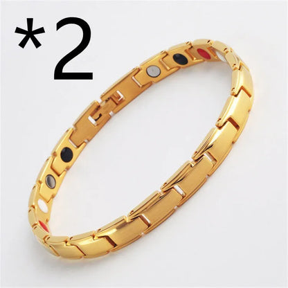 Metal rhombus therapy bracelet in black, bronze, gold, or silver, available as single or multi-pack for arthritis and slimming support.