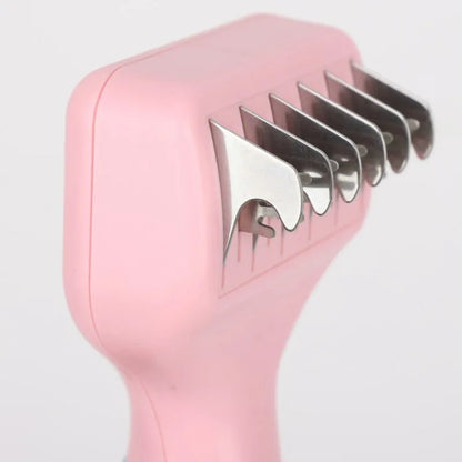 Stainless steel pet grooming comb with knot knife in pink or purple colour options
