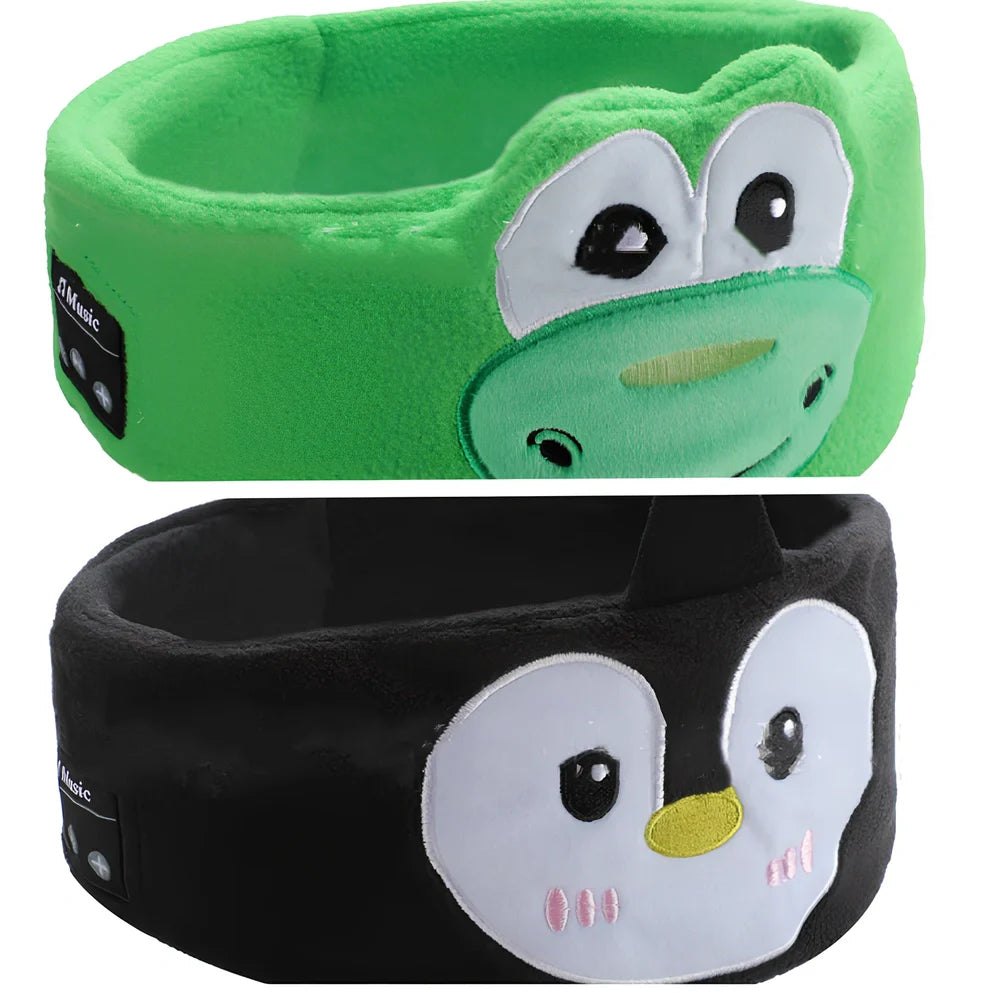 Bluetooth animal headband sleep mask with dinosaur hood showing integrated speakers and wireless design