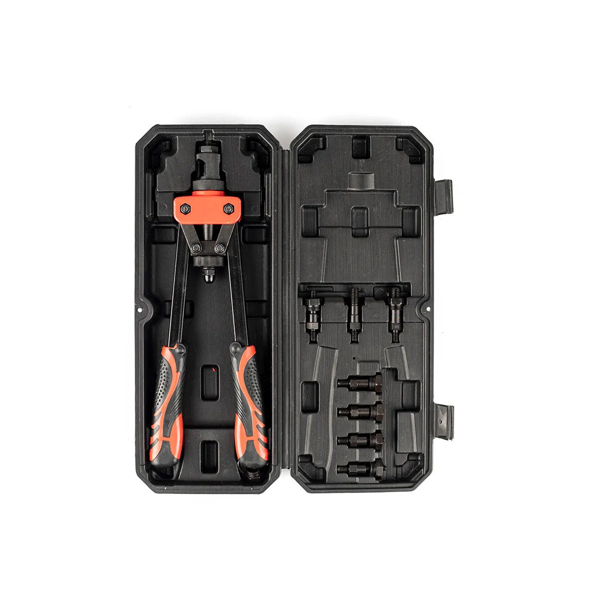 14-inch alloy rivet nut gun tool with six interchangeable tips for M3 to M10 thread sizes
