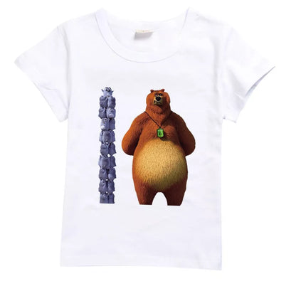 Kids' cartoon printed cotton t-shirt in various colors for summer comfort