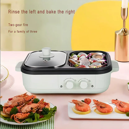 Green electric roasting pot with knob control, 20cm diameter cooking surface