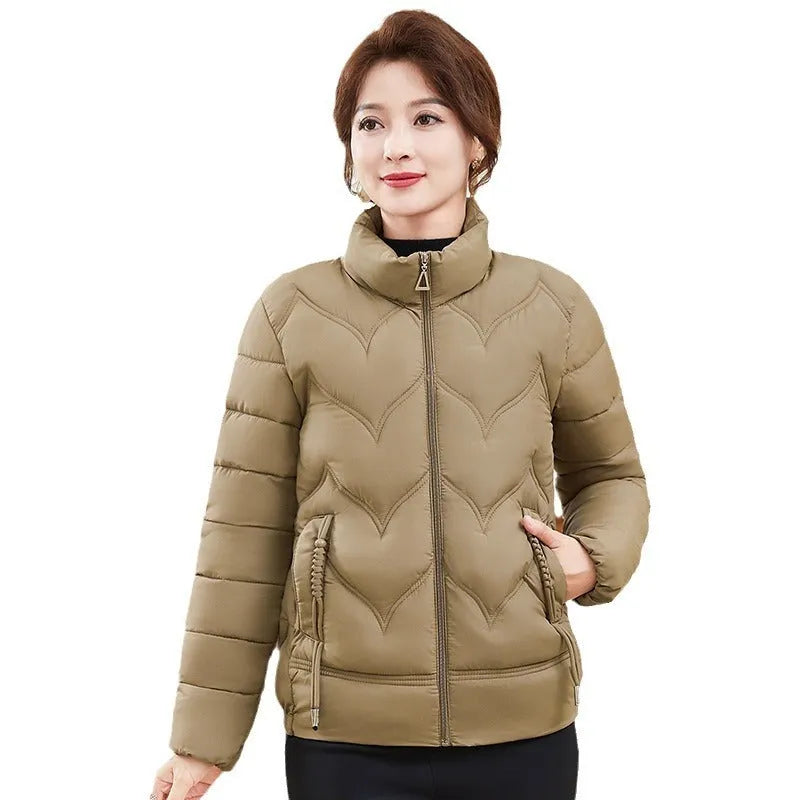 Women's long sleeve cotton coat with stand collar in solid colour, loose fit, sizes XXL to 6XL