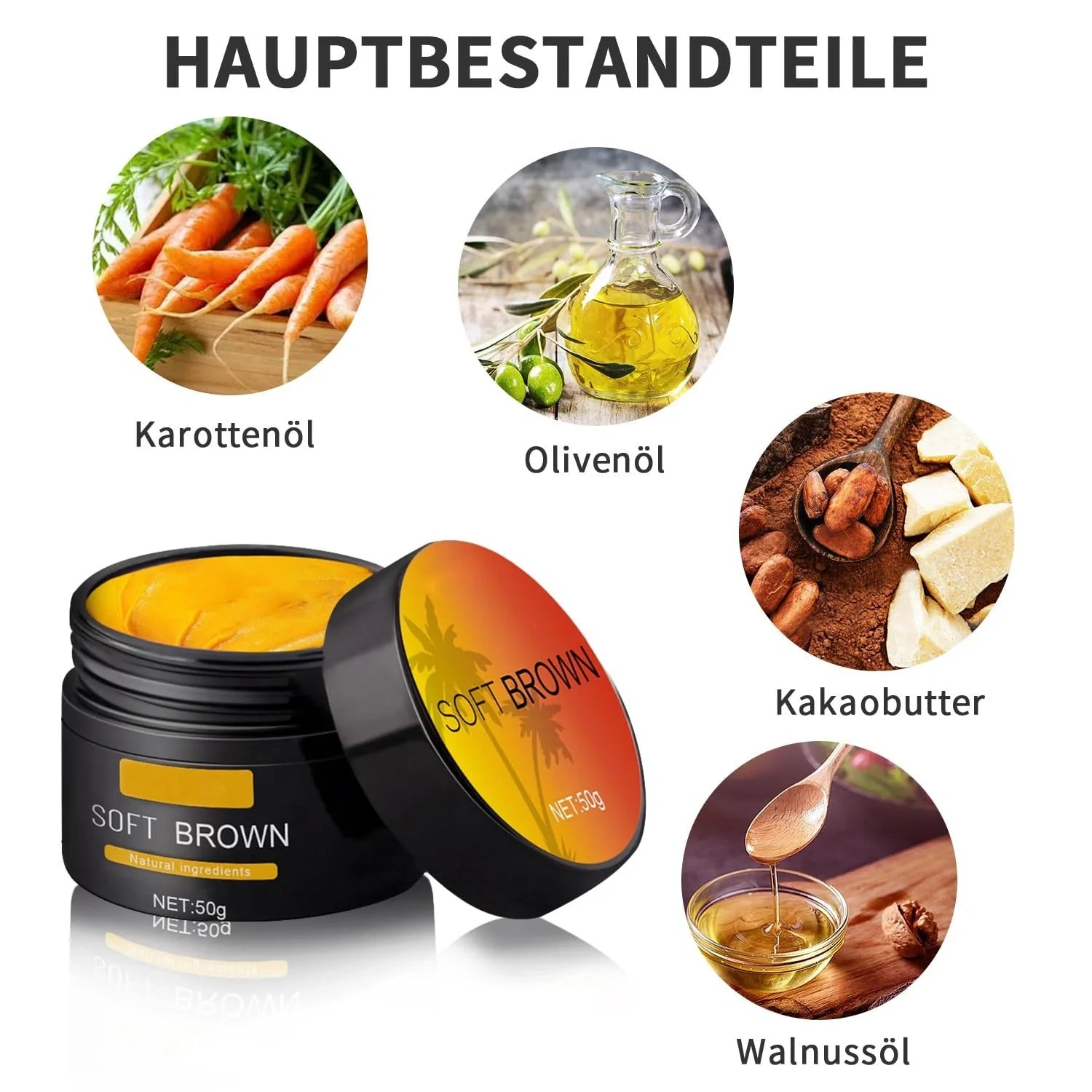 Nourishing suntan cream with nourishing ingredients for an even, radiant skin tone