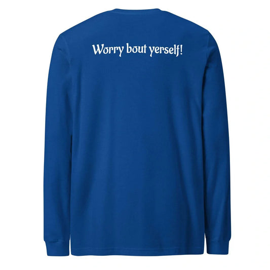 Blue loose round neck sweater with printed letter patterns, medium thickness polyester fabric