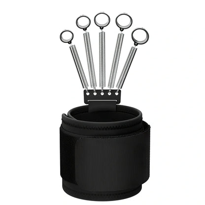 Finger exercise tension equipment with spring steel construction showing three resistance levels