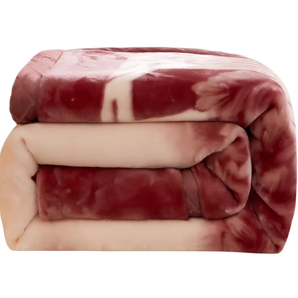 Double-sided flannel blanket quilt with plant and flower pattern showing genuine double-layer thickening