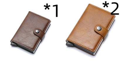 Men's RFID-blocking vintage wallet with aluminum purse and leather cover