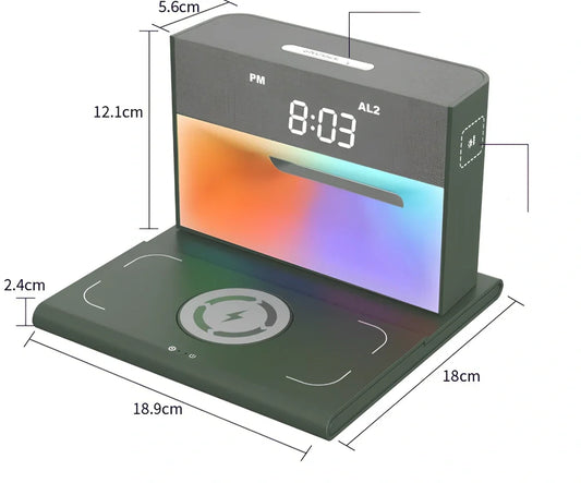 Mobile phone bracket with speaker and colourful lighting in white, pink, or dark green options