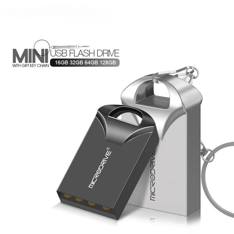 Compact black and silver metal high-speed USB flash drive showing front and side views