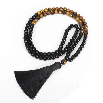 Handmade tiger eye stone necklace with ball bead chain and tassel pendant, adjustable length over 81cm