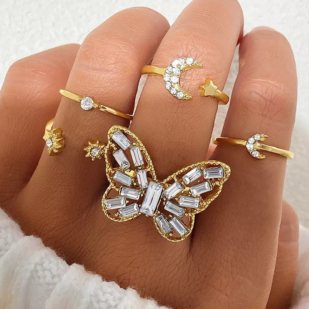 Silver color butterfly rings set with vintage design for women and men